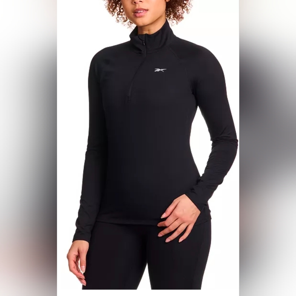 Nwt Womens Reebok  Id Performance 1/4 ZIP Black Pullover Top